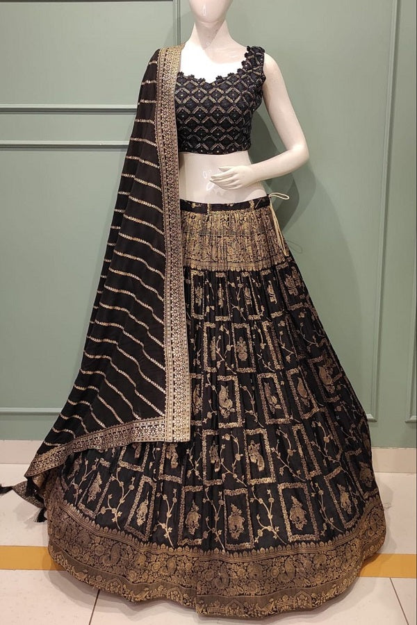 Pure Bliss Ensemble – Black Banarasi Zari Lehenga Set