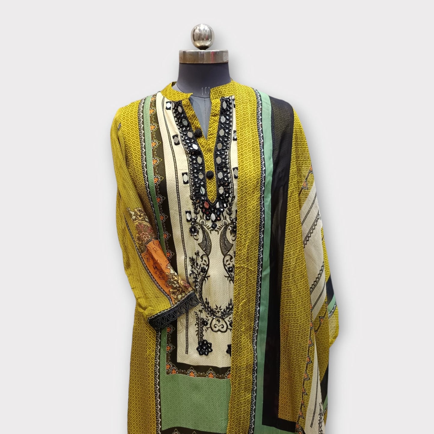 Pakistani Suit 202414 Olive Green with Black