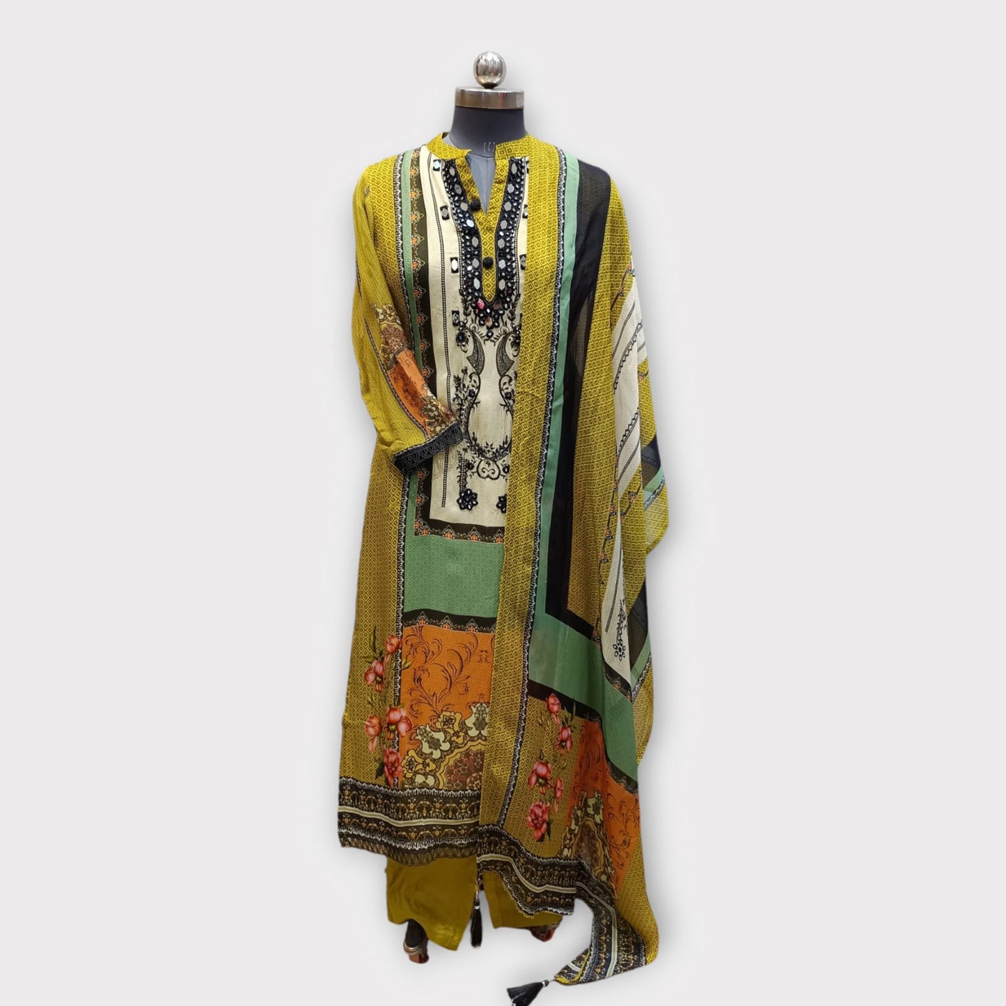 Pakistani Suit 202414 Olive Green with Black