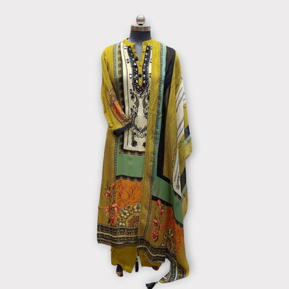 Pakistani Suit 202414 Olive Green with Black