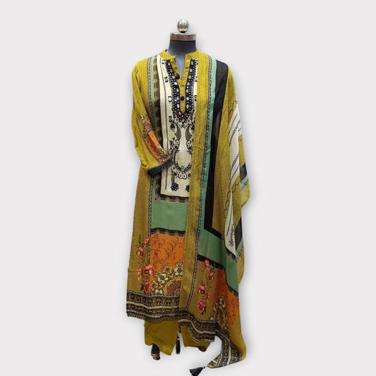Pakistani Suit 202414 Olive Green with Black