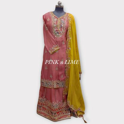 HEAVY PARTY WEAR SUIT WITH GOTA WORK AND MIRROR WORK 3 PC SUIT BASE ON SILK FABRIC