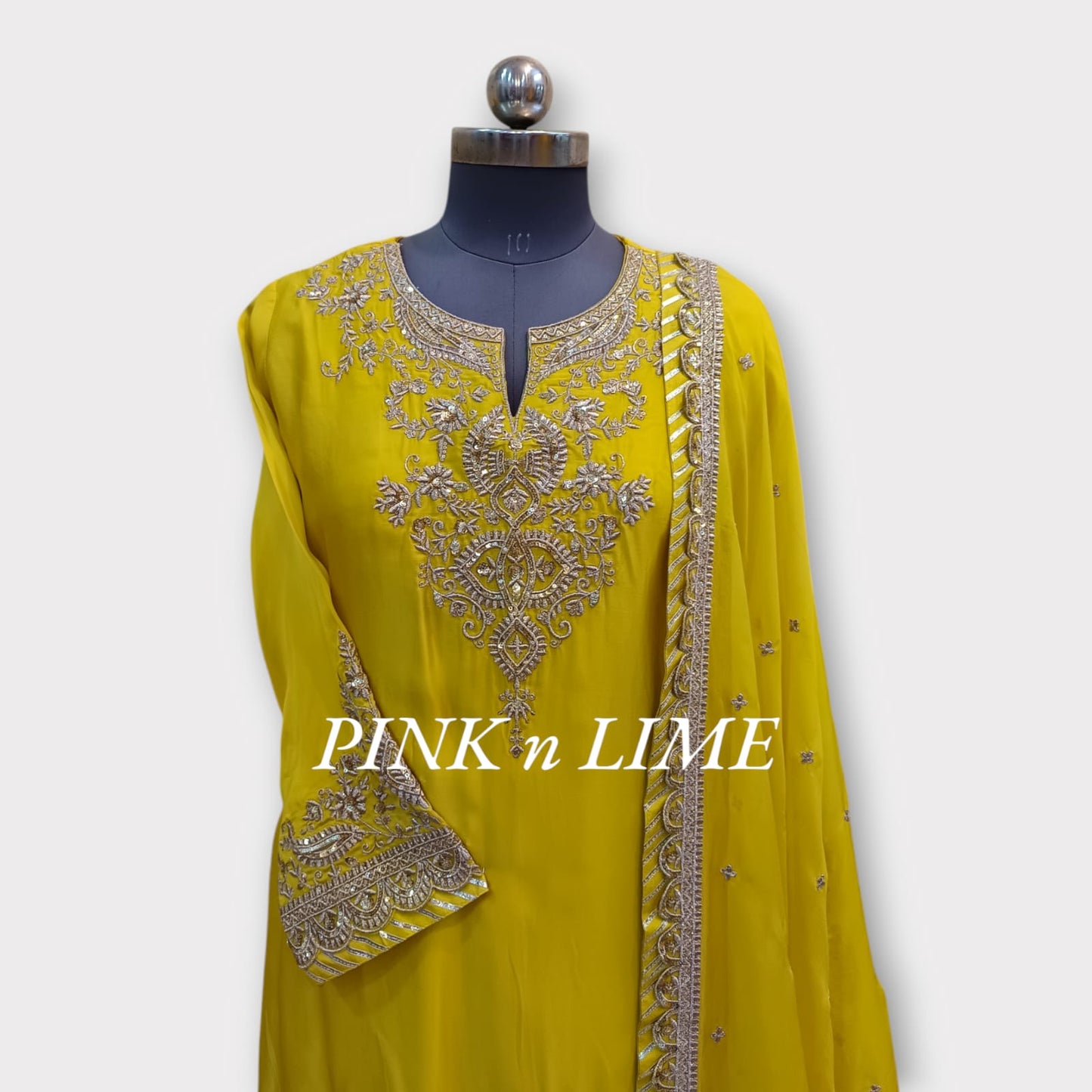 PARTY WEAR YELLOW SUT WITH PURE SIKL ZARI WORK GHARARA AND DUPATTA IS  ALSO BASE ON PURE SILK FABRIC