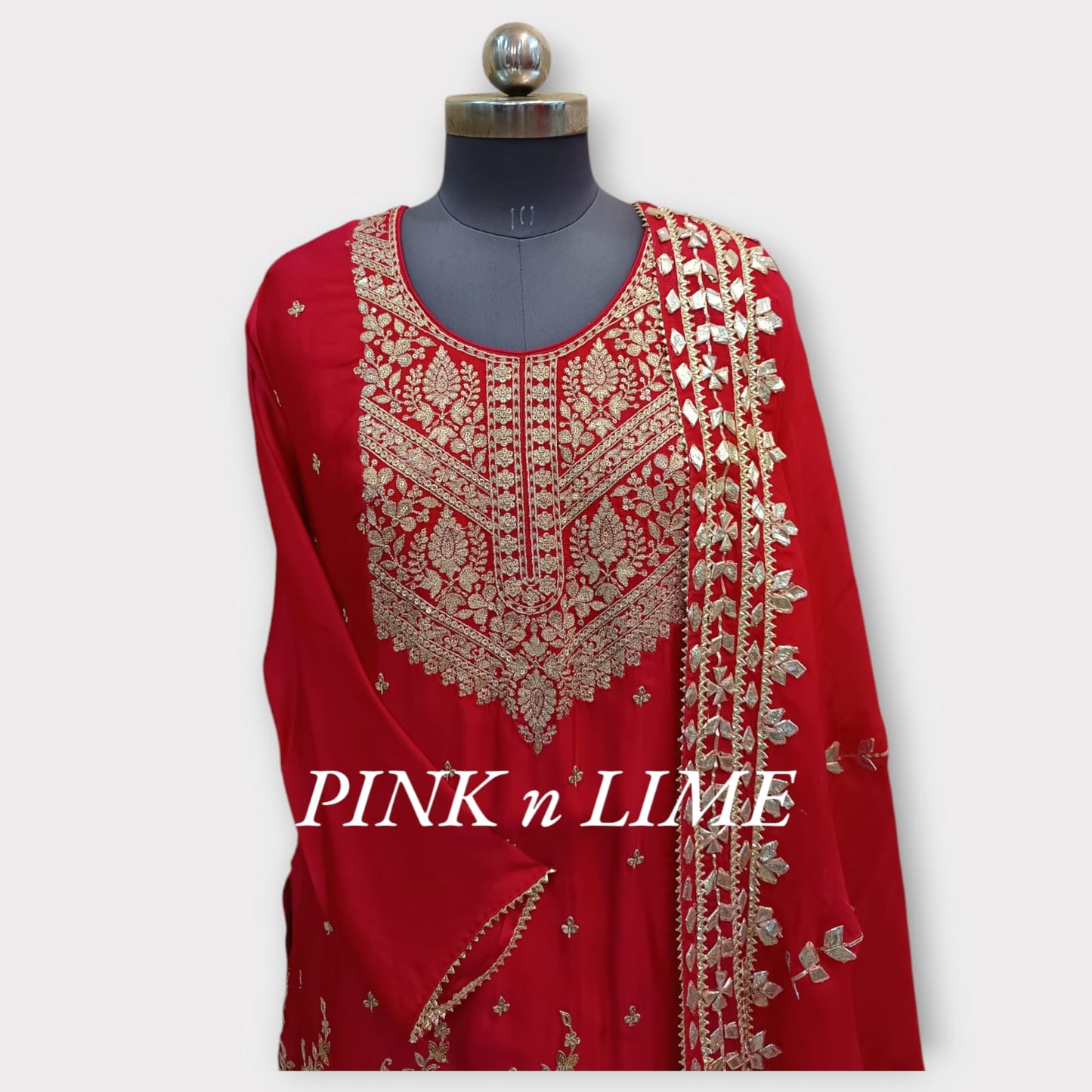 HEAVY PARTY WEAR SUT BASE ON ZARI WORK AND GOTA WORK ON GHARARA, SUT AND GHARARA BASE ON PURE SILK FABRIC, DUPATTA IS ORGANZA
