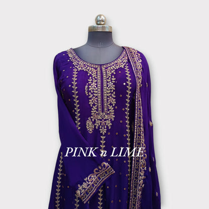 PURPLE ANARKALI WITH CHINON FABRIC WITH DUPATTA
