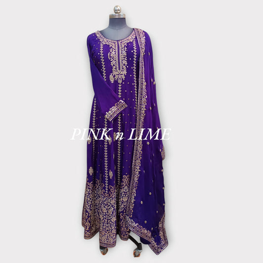 PURPLE ANARKALI WITH CHINON FABRIC WITH DUPATTA