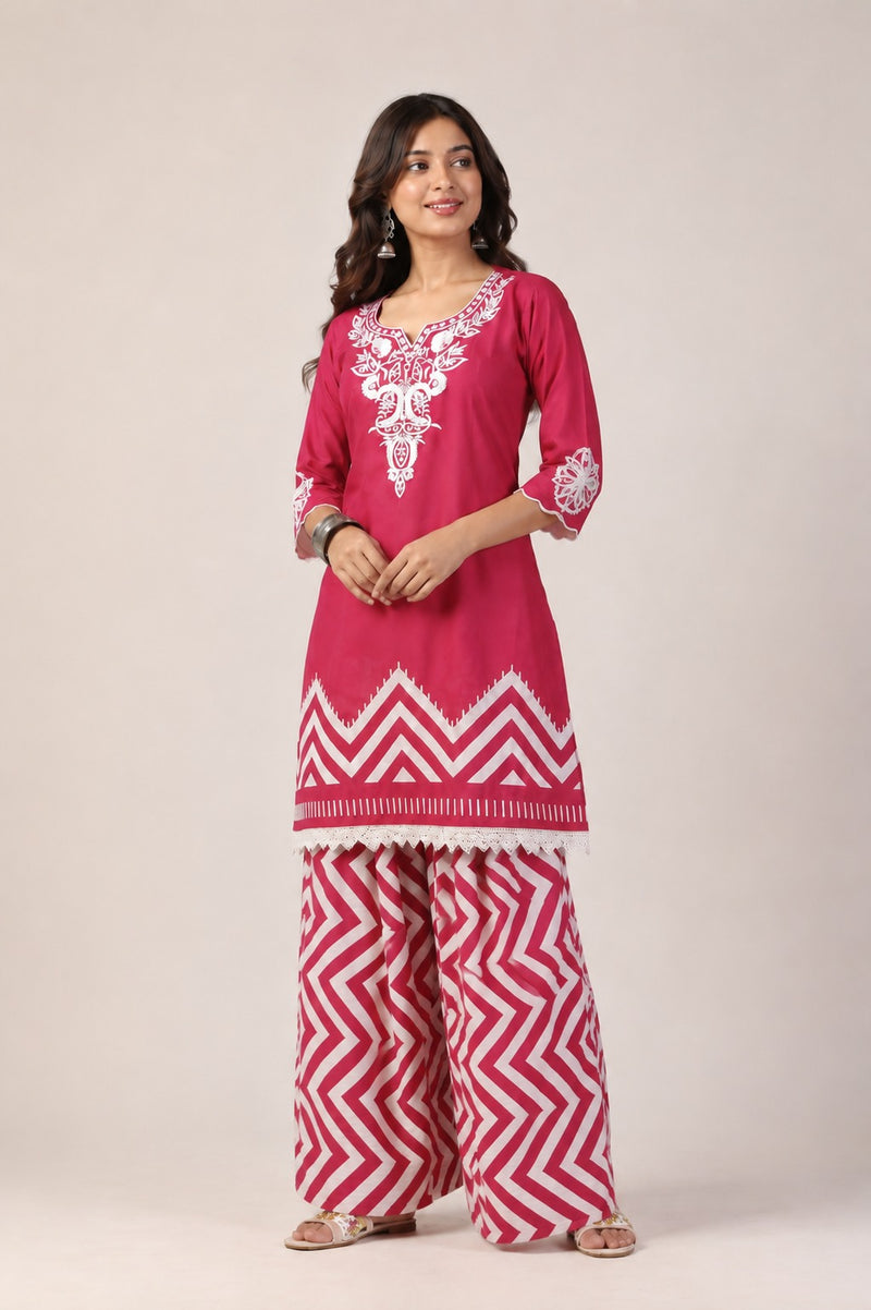 Pure Cotton Schiffli Embroidery Farshi Suit Set
