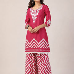 Pure Cotton Schiffli Embroidery Farshi Suit Set