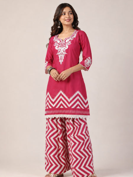 Pure Cotton Schiffli Embroidery Farshi Suit Set