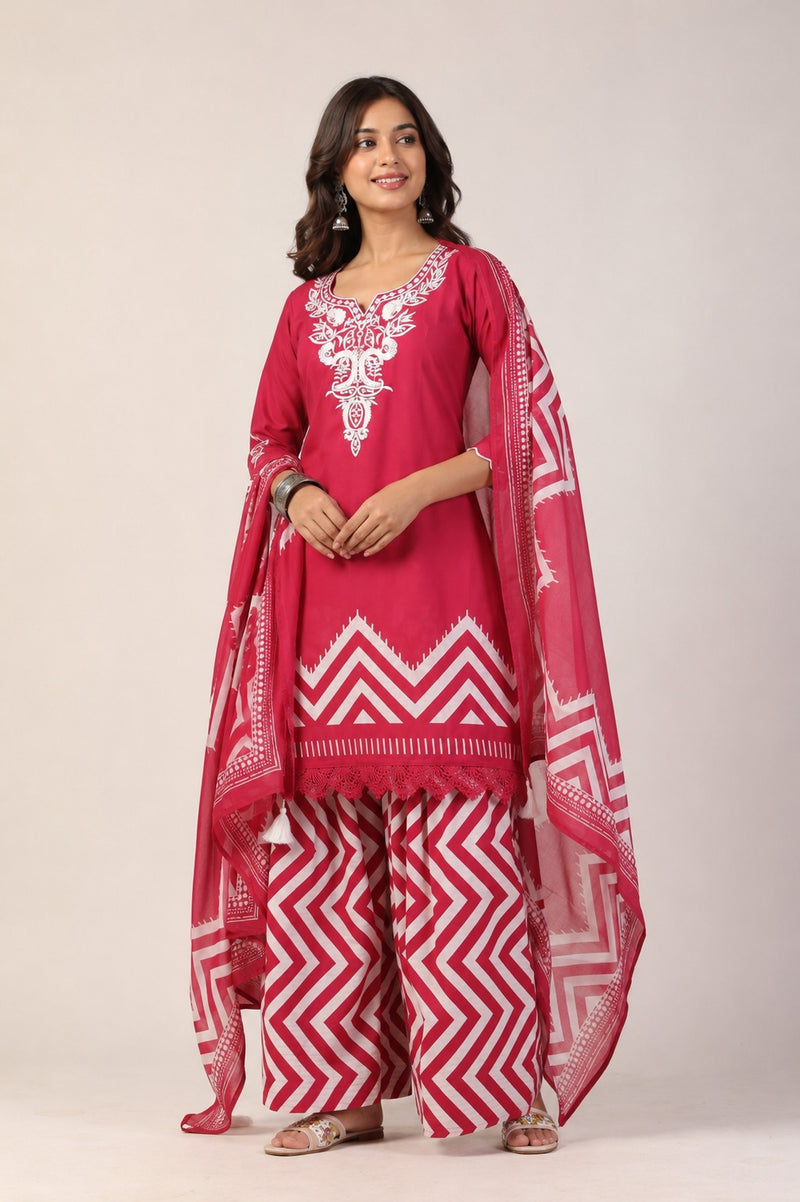 Pure Cotton Schiffli Embroidery Farshi Suit Set