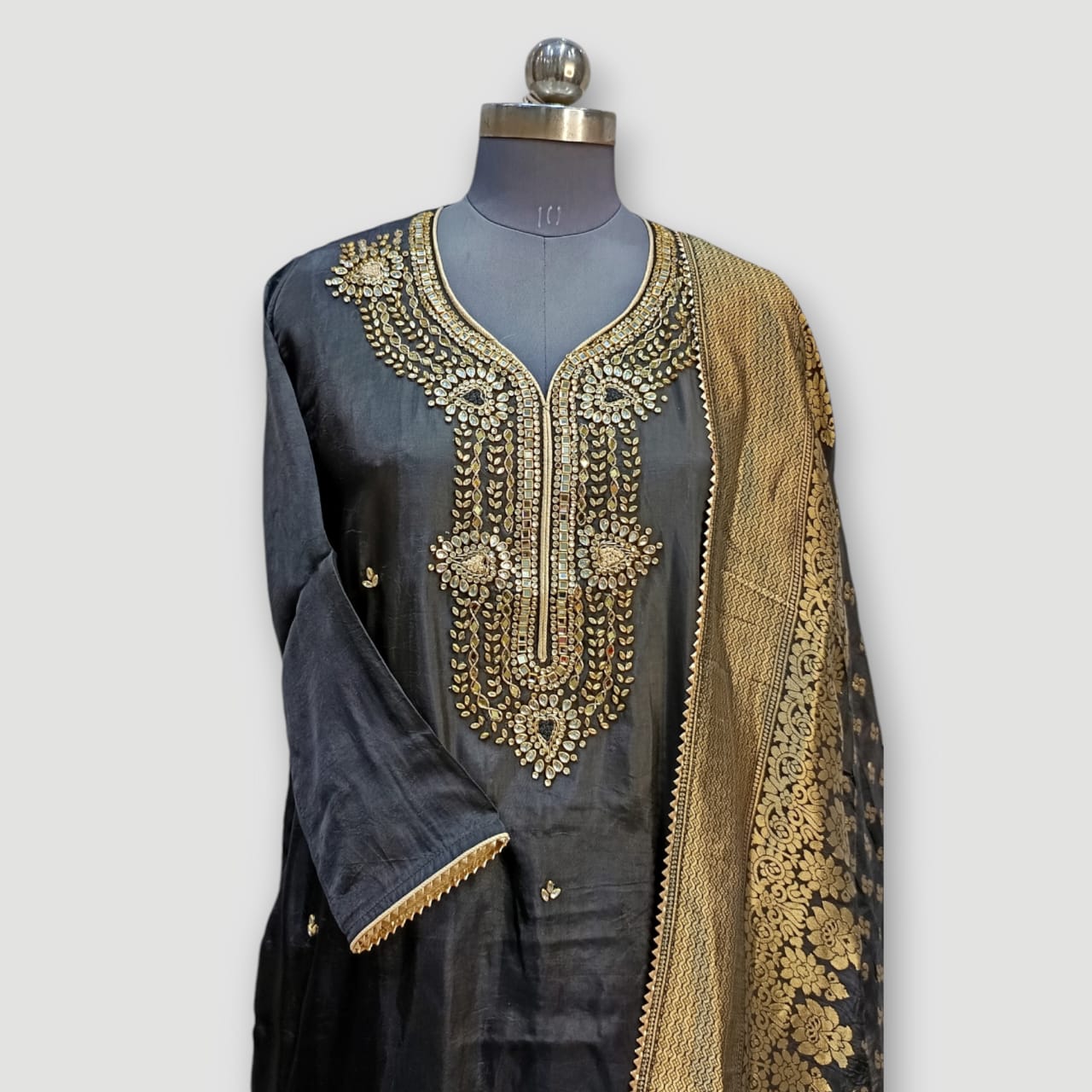 Semi Stitched Silk Kurta With Banarsi Silk Dupatta