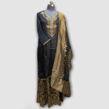 Semi Stitched Silk Kurta With Banarsi Silk Dupatta