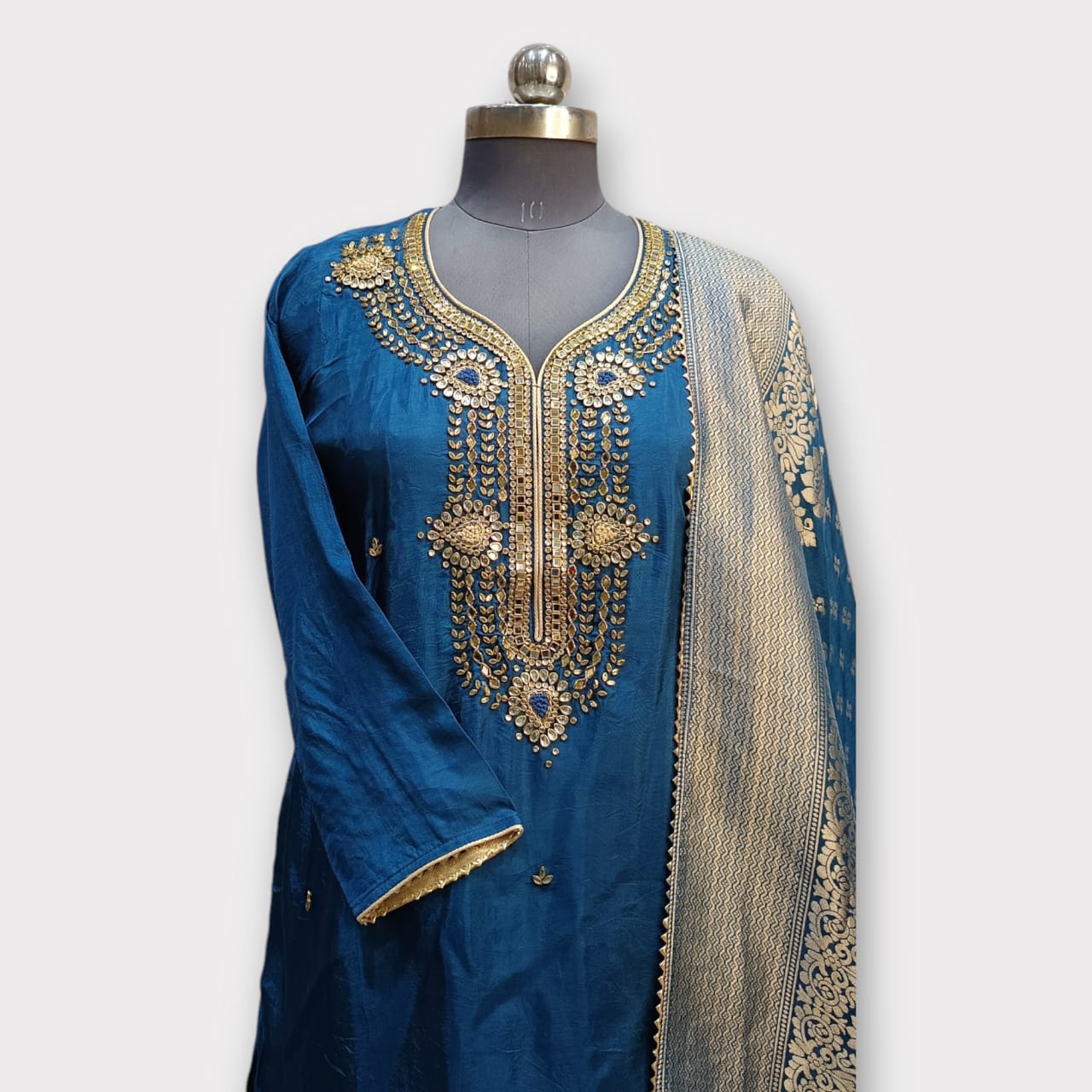 Semi Stitched Silk Kurta With Banarsi Silk Dupatta