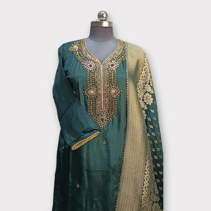 Semi Stitched Silk Kurta With Banarsi Silk Dupatta
