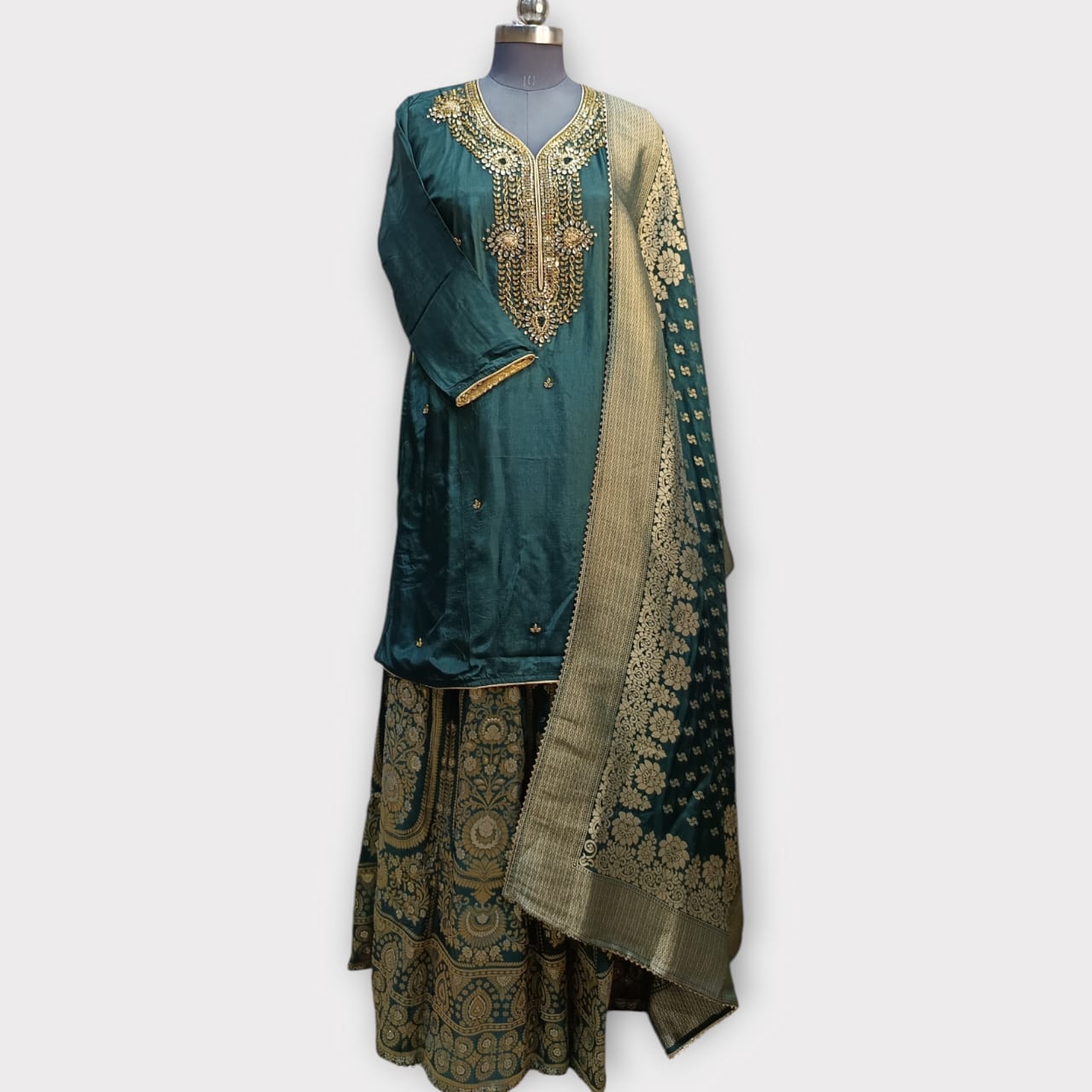 Semi Stitched Silk Kurta With Banarsi Silk Dupatta