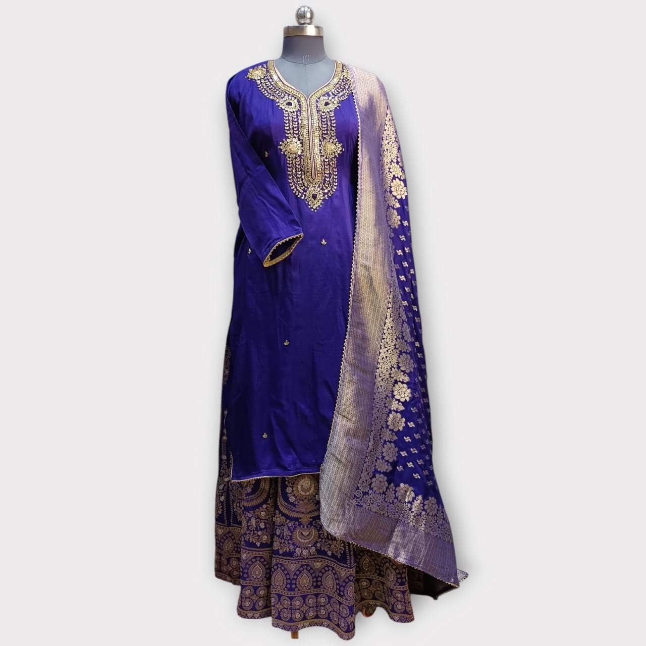 Semi Stitched Silk Kurta With Banarsi Silk Dupatta