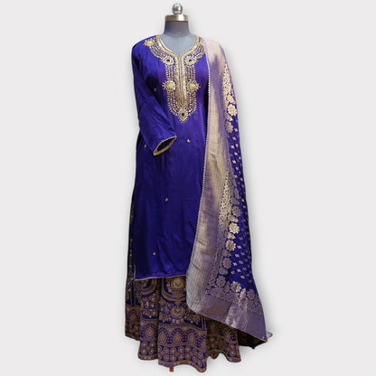Semi Stitched Silk Kurta With Banarsi Silk Dupatta