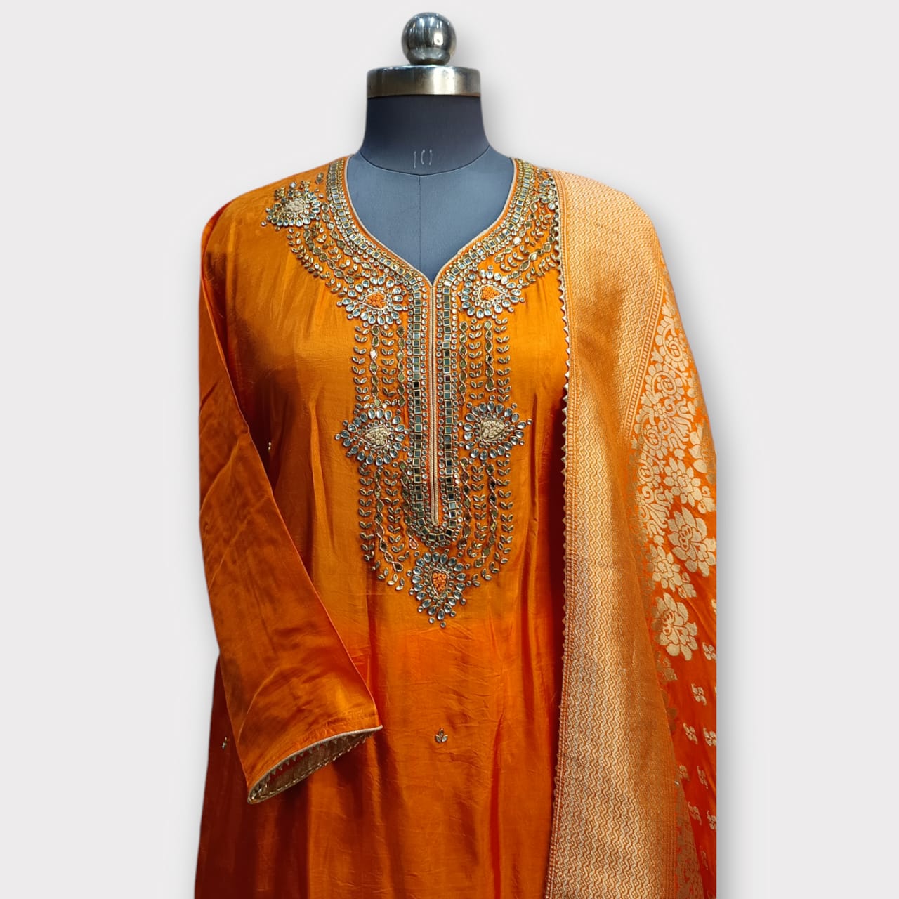 Semi Stitched Silk Kurta With Banarsi Silk Dupatta