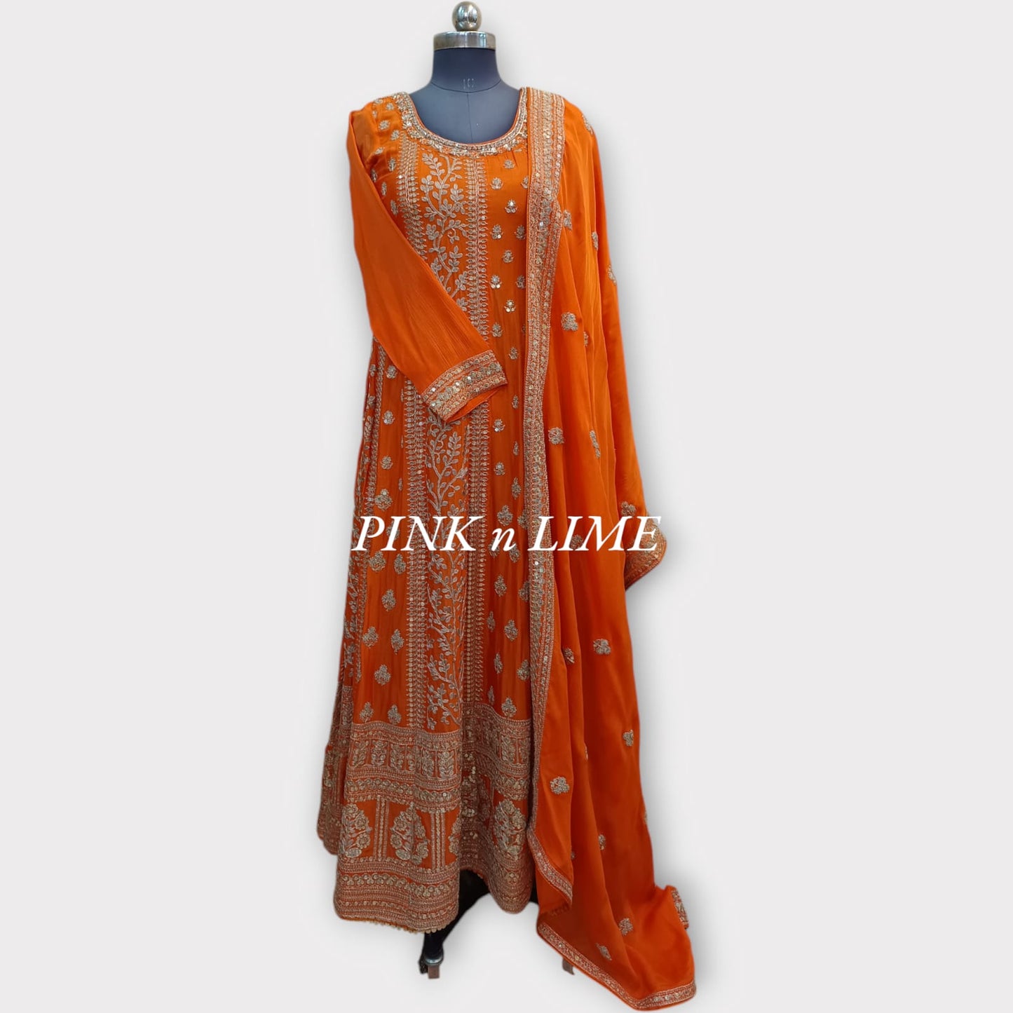 PURPLE ANARKALI WITH CHINON FABRIC WITH DUPATTA