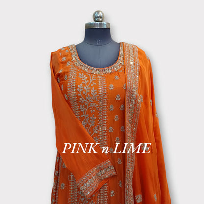 PURPLE ANARKALI WITH CHINON FABRIC WITH DUPATTA