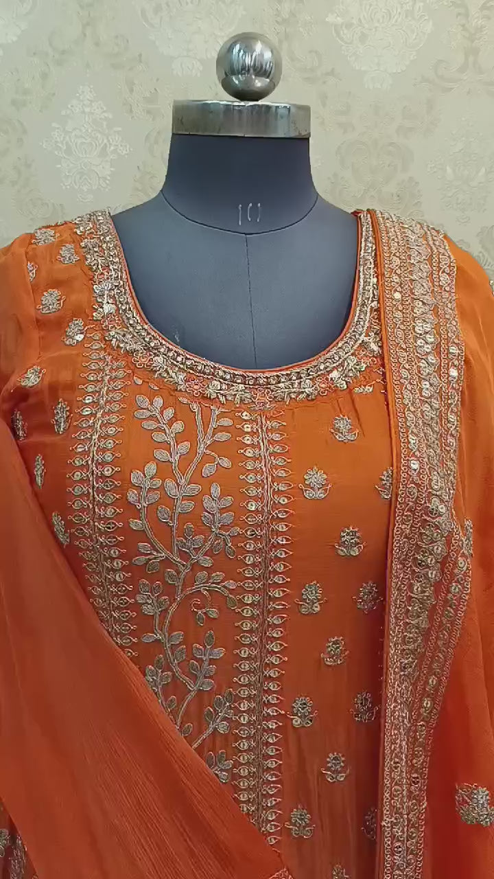 PURPLE ANARKALI WITH CHINON FABRIC WITH DUPATTA