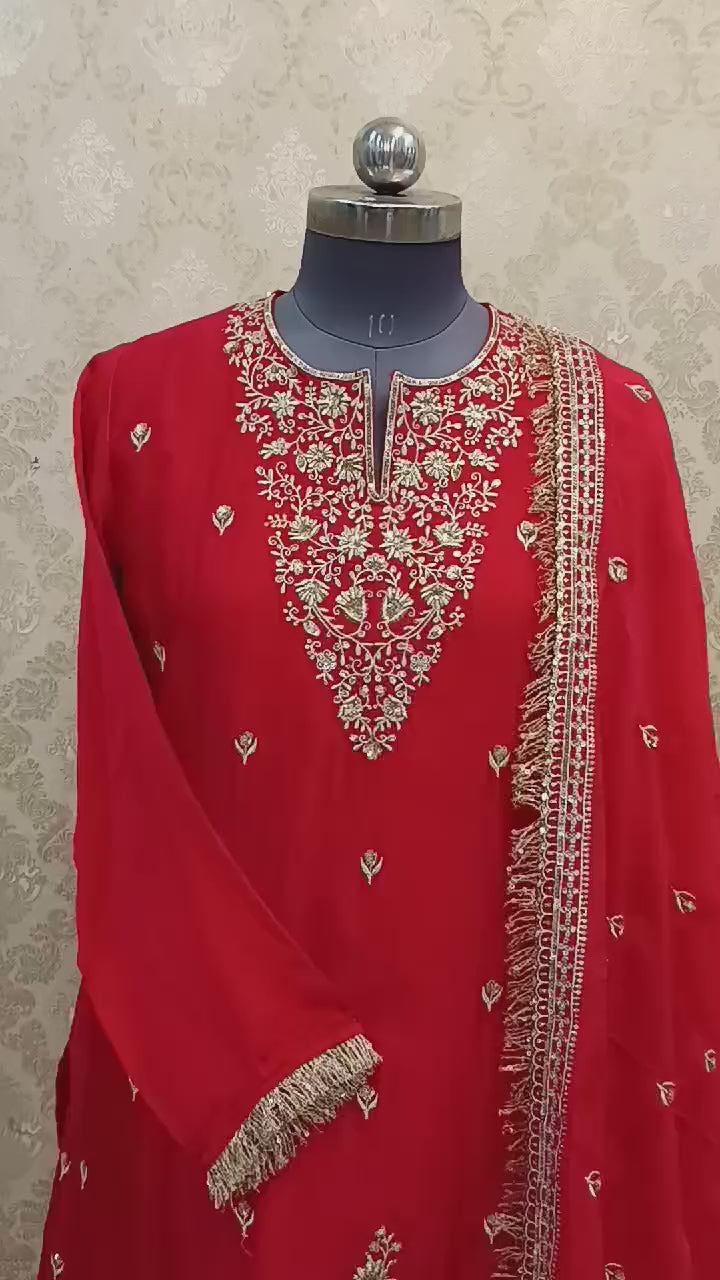 DARK PINK PARTY WEAR SUIT 3 PC SUIT SET KURTI, DUPTTA, PLAZO
