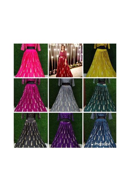 TIMELESS ELEGANCE: BANARSI BUTTA LEHNGA ENSEMBLE WITH MIRROR EMBROIDERED BLOUSE AND ZARI SHRUG